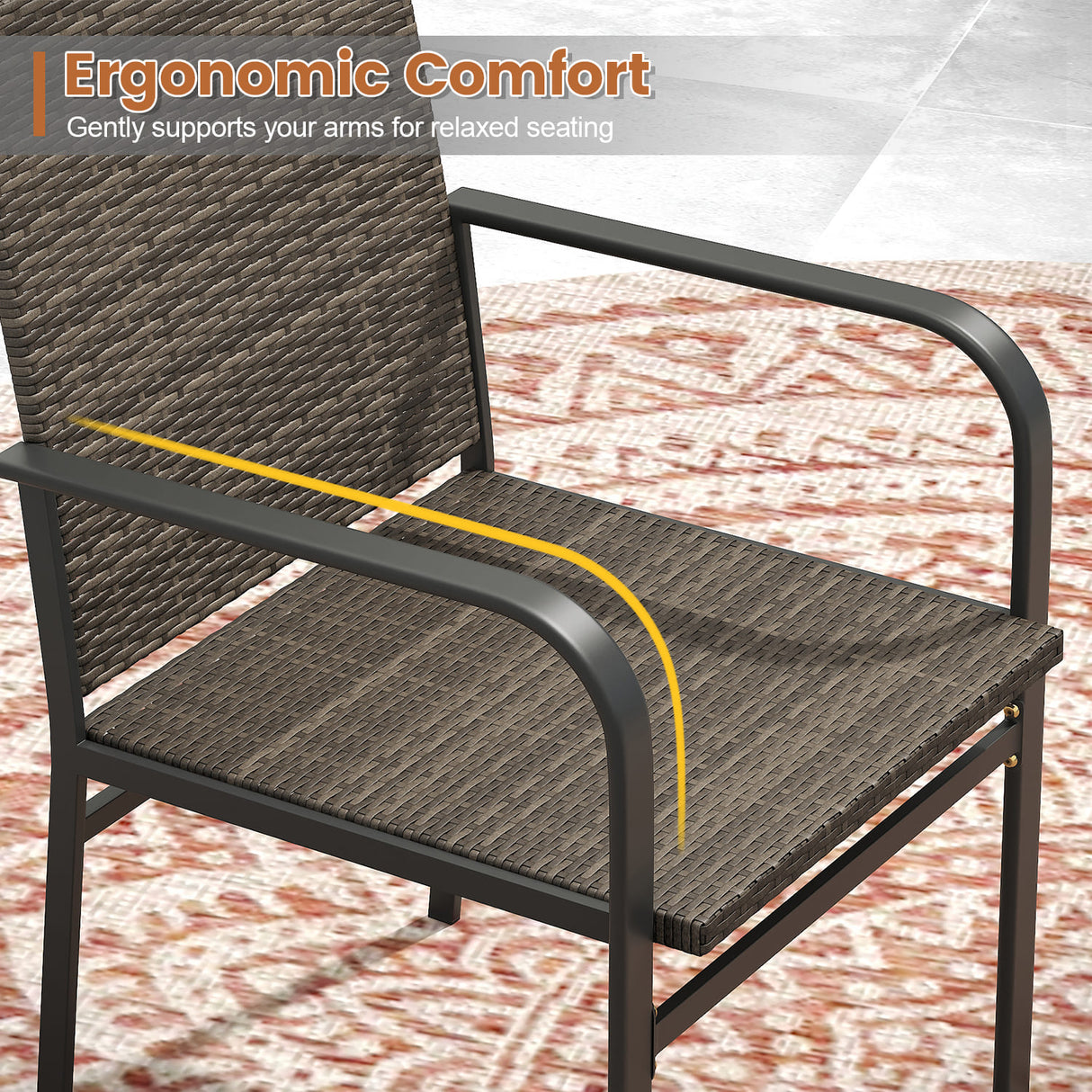 Vicllax Willow Circle 5/7 Pieces Wicker Dining Set, Round Metal Table and Wicker Armchairs