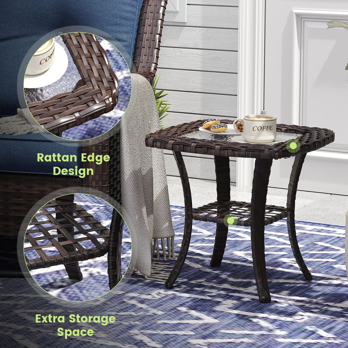 Vicllax Terrace Wide Wicker High-Back Cushioned Sofa, Outdoor Wicker Chair, Double-Seater Balcony Lounge