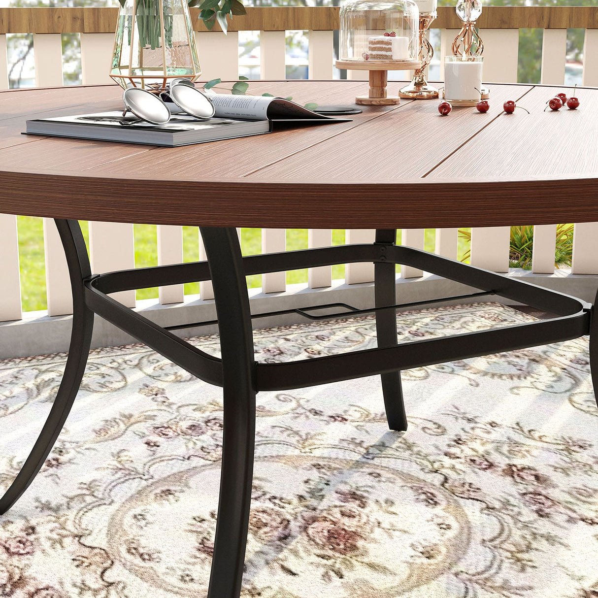 Vicllax 9 PCS Patio Dining Table Set, 60" / 63" Round Metal Table and Sierra Swivel Chair
