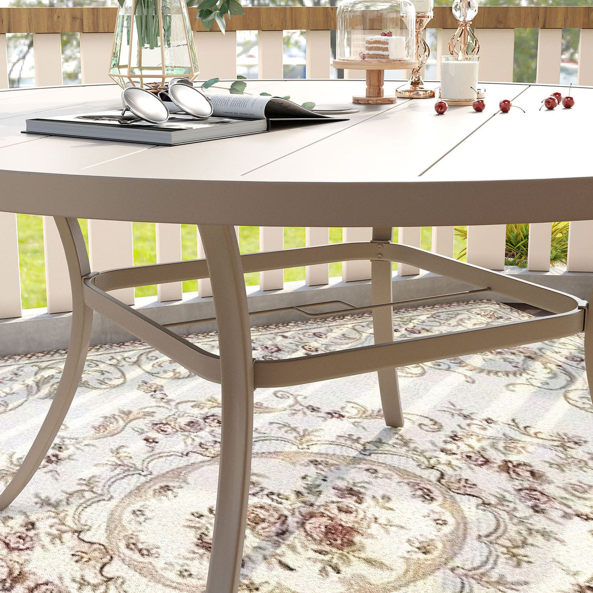 Vicllax 7 Pieces Outdoor Dining Set, 50" Round Table and Solana Stackable Chair
