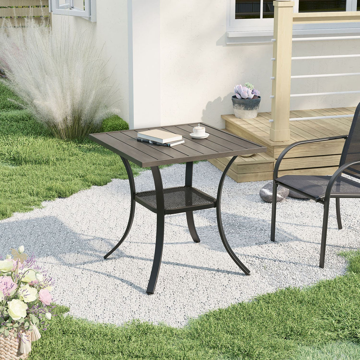 Vicllax Mesa cuadrada pequeña para exteriores, mesa de bistró para patio