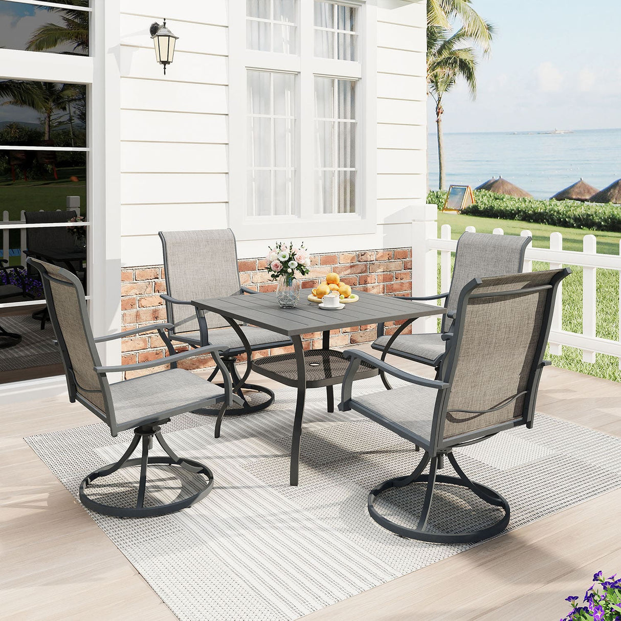 Vicllax Outdoor Patio Dining Table for 4, Metal Square Table with Storage