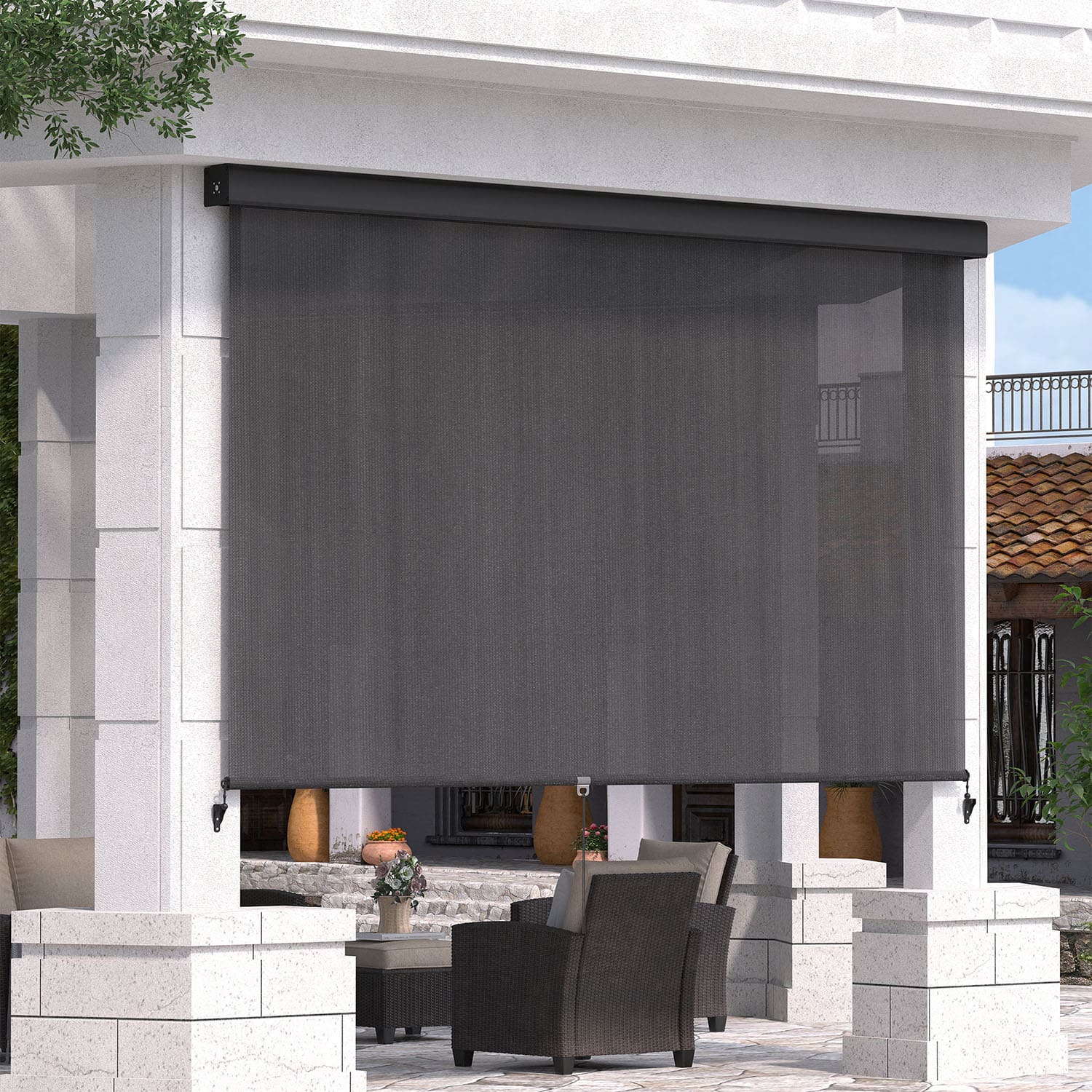 Vicllax Outdoor Retractable Spring Pull Roller Shade, Patio Exterior Cordless Blinds