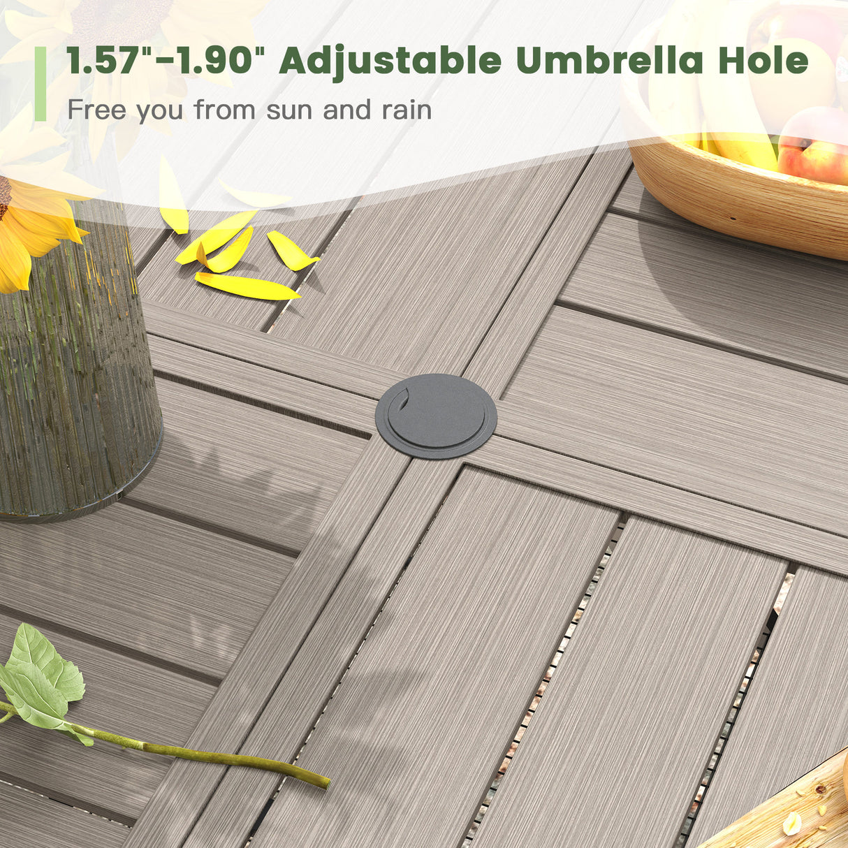 Vicllax Mesa redonda para patio de 42" con estante de almacenamiento y orificio para sombrilla ajustable