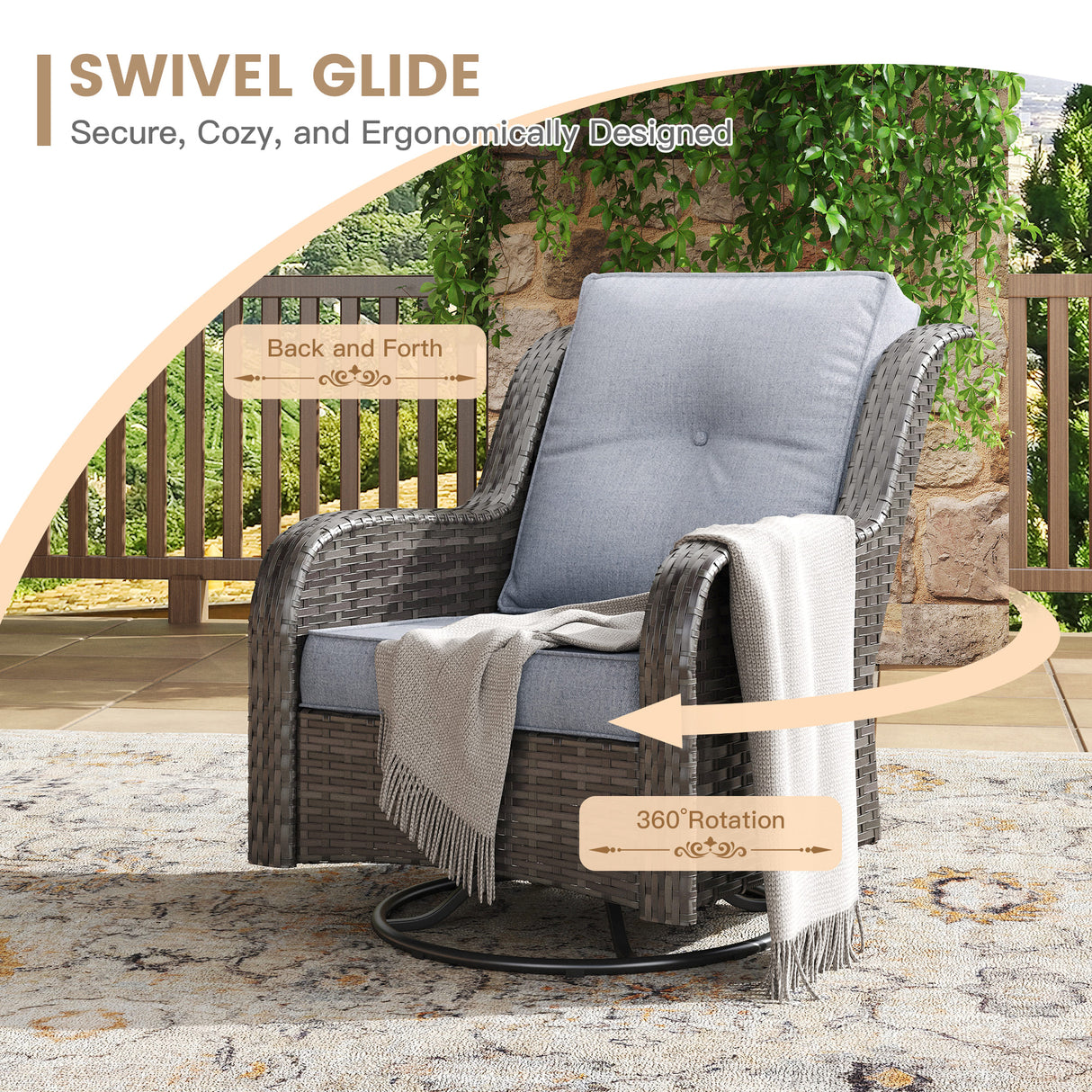Vicllax Patio Wicker Oasis Lounge Set, 9 Seater with Fire table