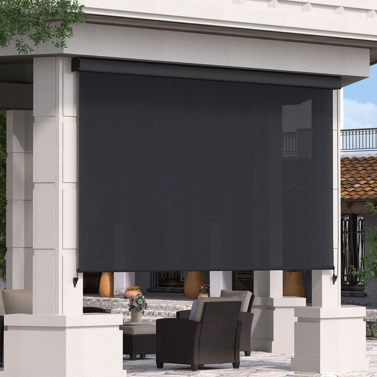 Vicllax Roller Shade, Patio Roll Up Sun Blocking Roller Shade with Aluminum Valance