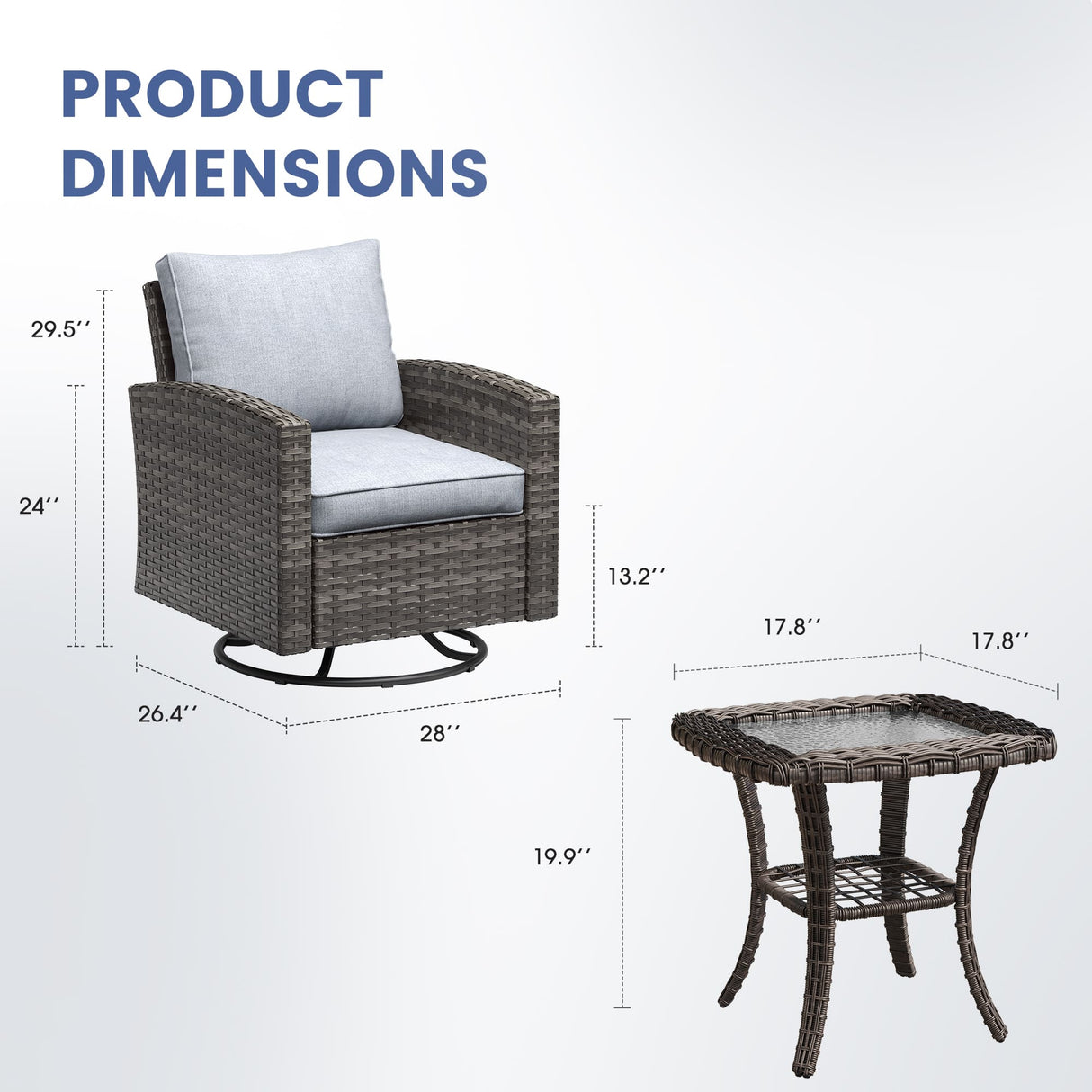 Vicllax 3/5 Pcs Garden Sofa Set, Wicker Outdoor Conversation Set with Sofa Chairs and Ottomans