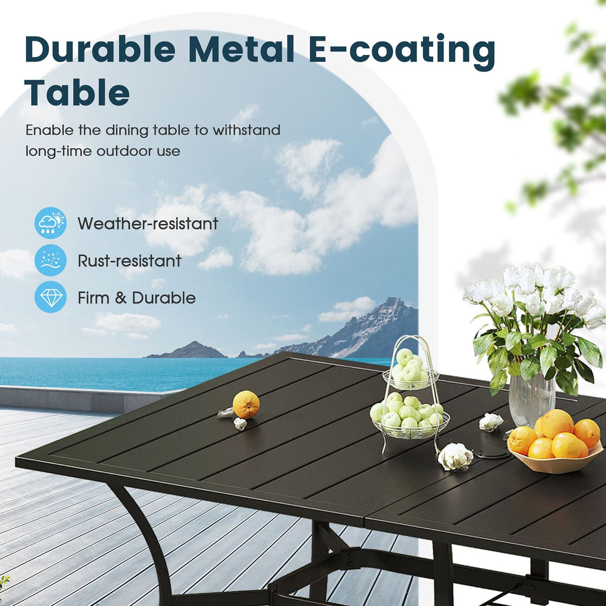 Vicllax 7 Pieces Outdoor Dining Set, Stackable Metal Chairs and Curved Dining Table