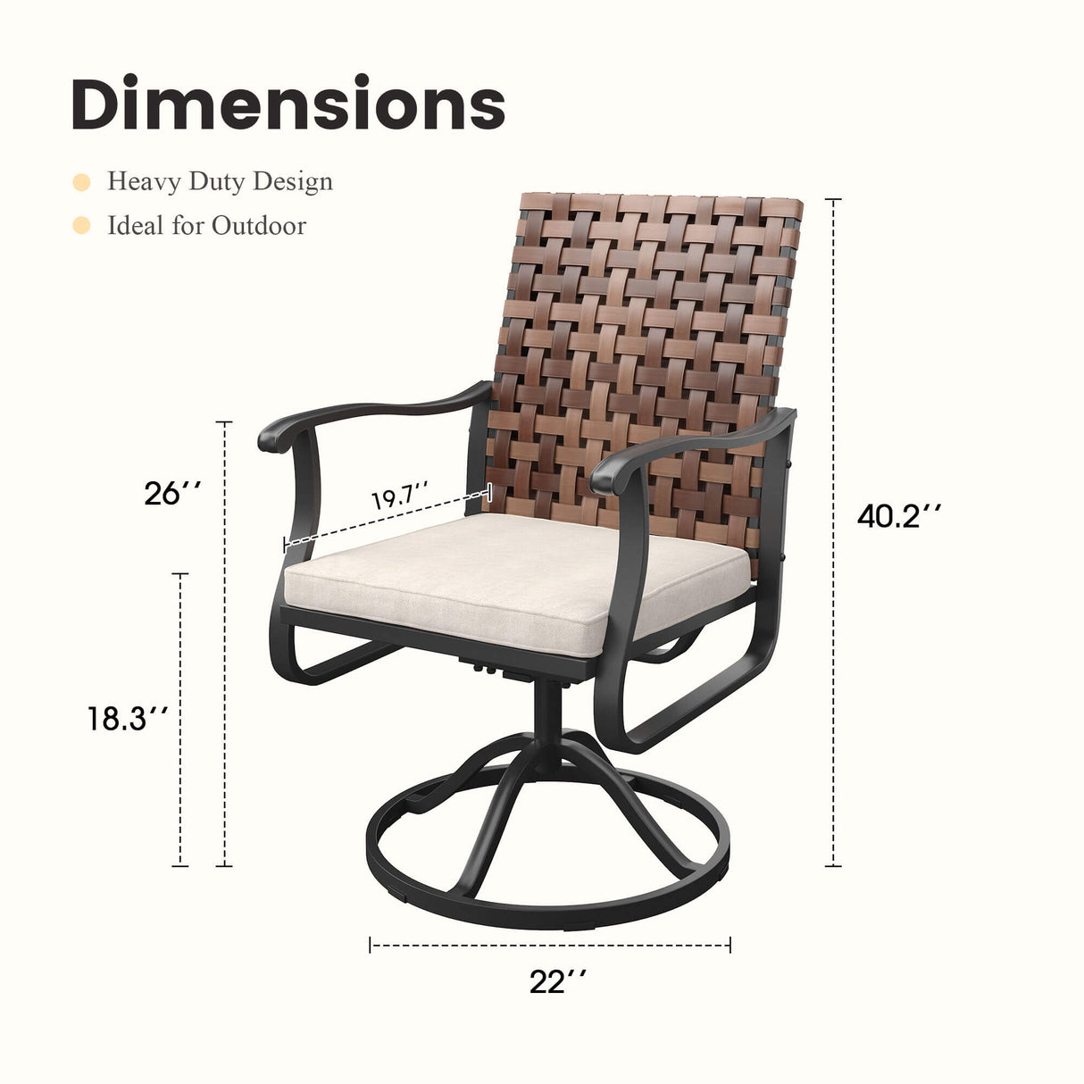 Vicllax 5 PCS Patio Dining Table Set, Round Metal Table and 4 Padded Swivel Chairs