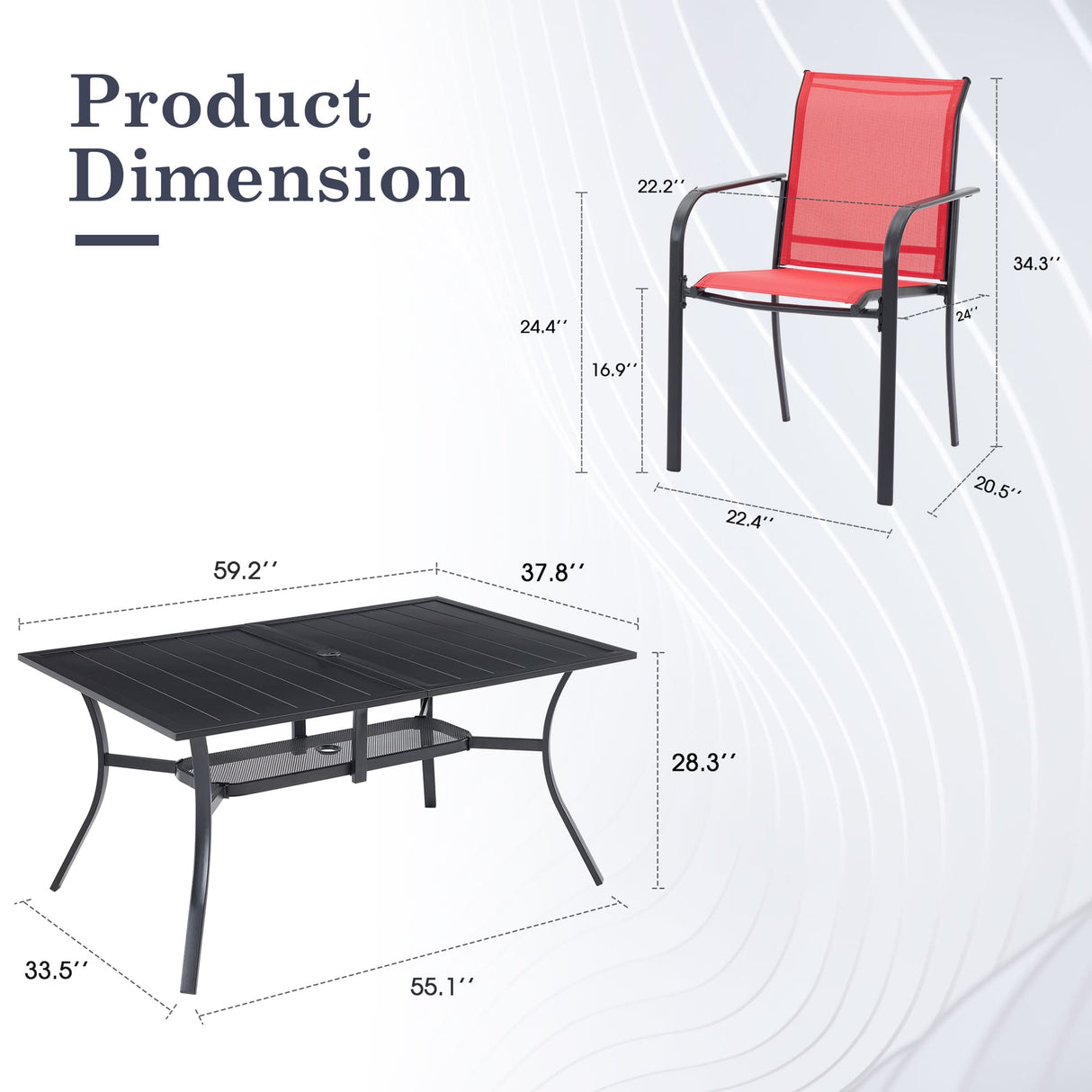 Vicllax 7 Pieces Outdoor Dining Set with Curved Dining Table and Stackable Sling Chair