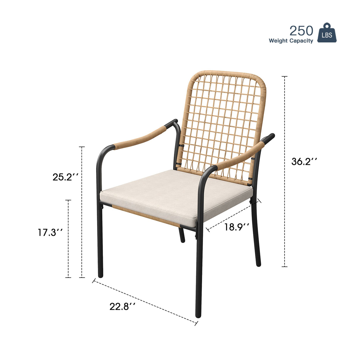 Vicllax Solana Modern Hand-Woven Rope Outdoor Dining Chair with Cushion, Set of 2