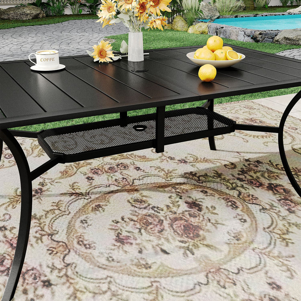 Vicllax 7 Pieces Outdoor Dining Set with Metal Rectangular Table and Sierra Swivel Chair
