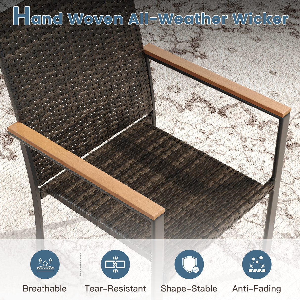 Vicllax 3 Pieces Outdoor Dining Set, 27.6" Square dining Table and 2 Stackable Metal Armchairs
