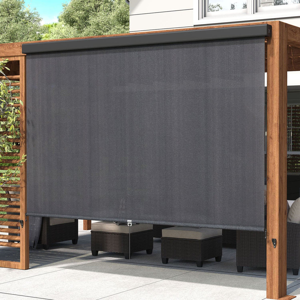 Vicllax Outdoor Retractable Spring Pull Roller Shade, Patio Exterior Cordless Blinds