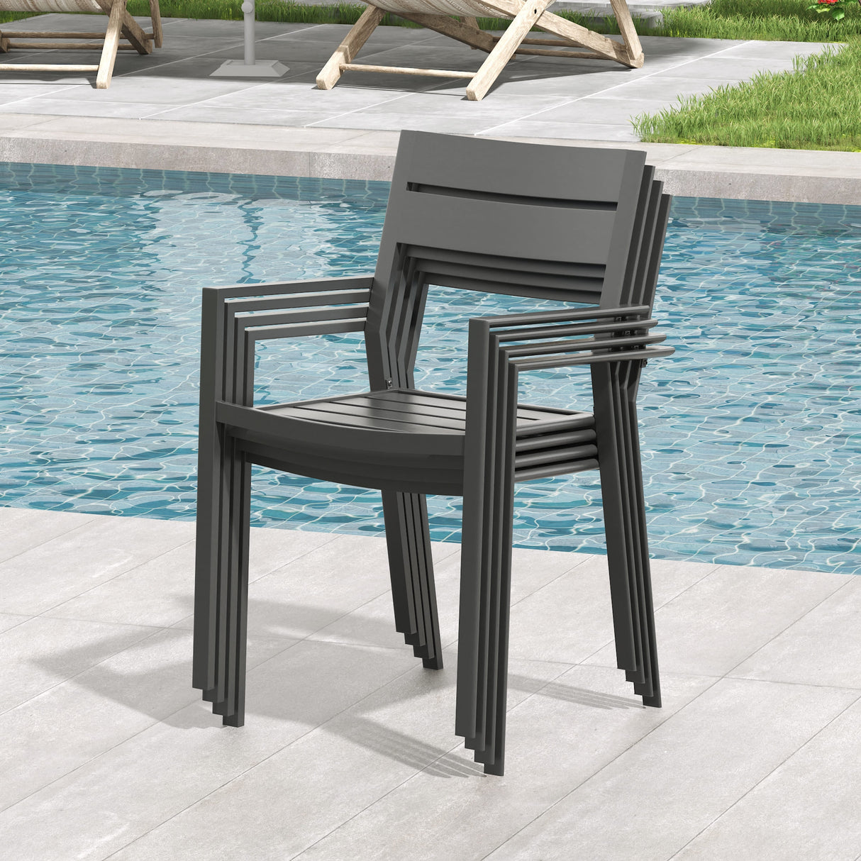 VICLLAX Patio 7 Pieces Outdoor Dining Set, 63" Rectangular Metal Dining Table and 6 Stackable Chairs for Lawn