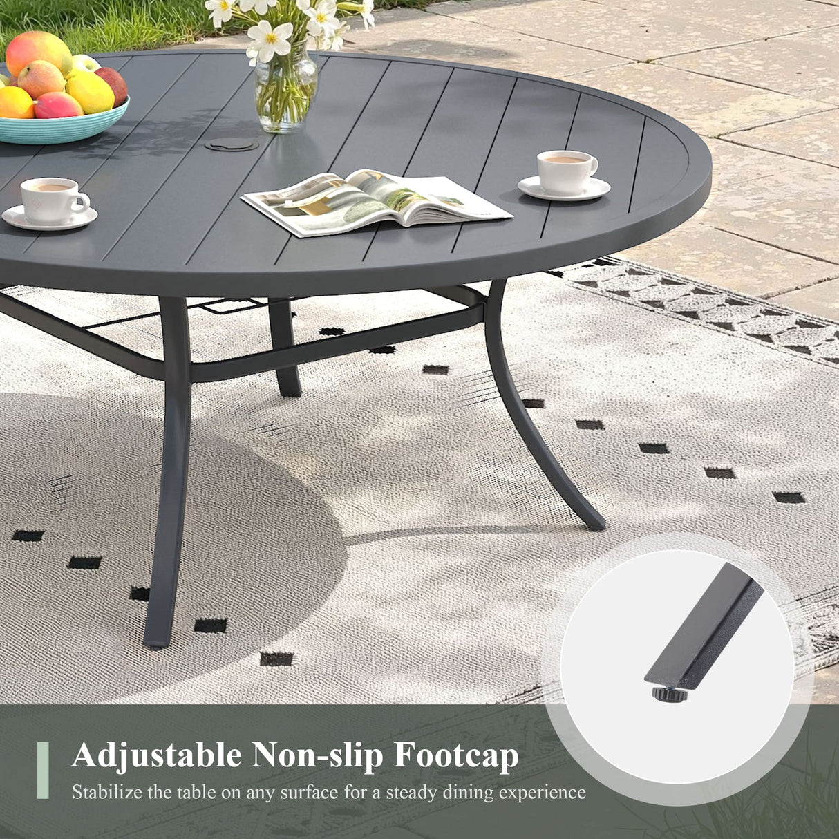 VICLLAX 11-Pcs Outdoor Dining Set, 63” Round Metal Table with Umbrella Hole & 10 Stackable Chairs