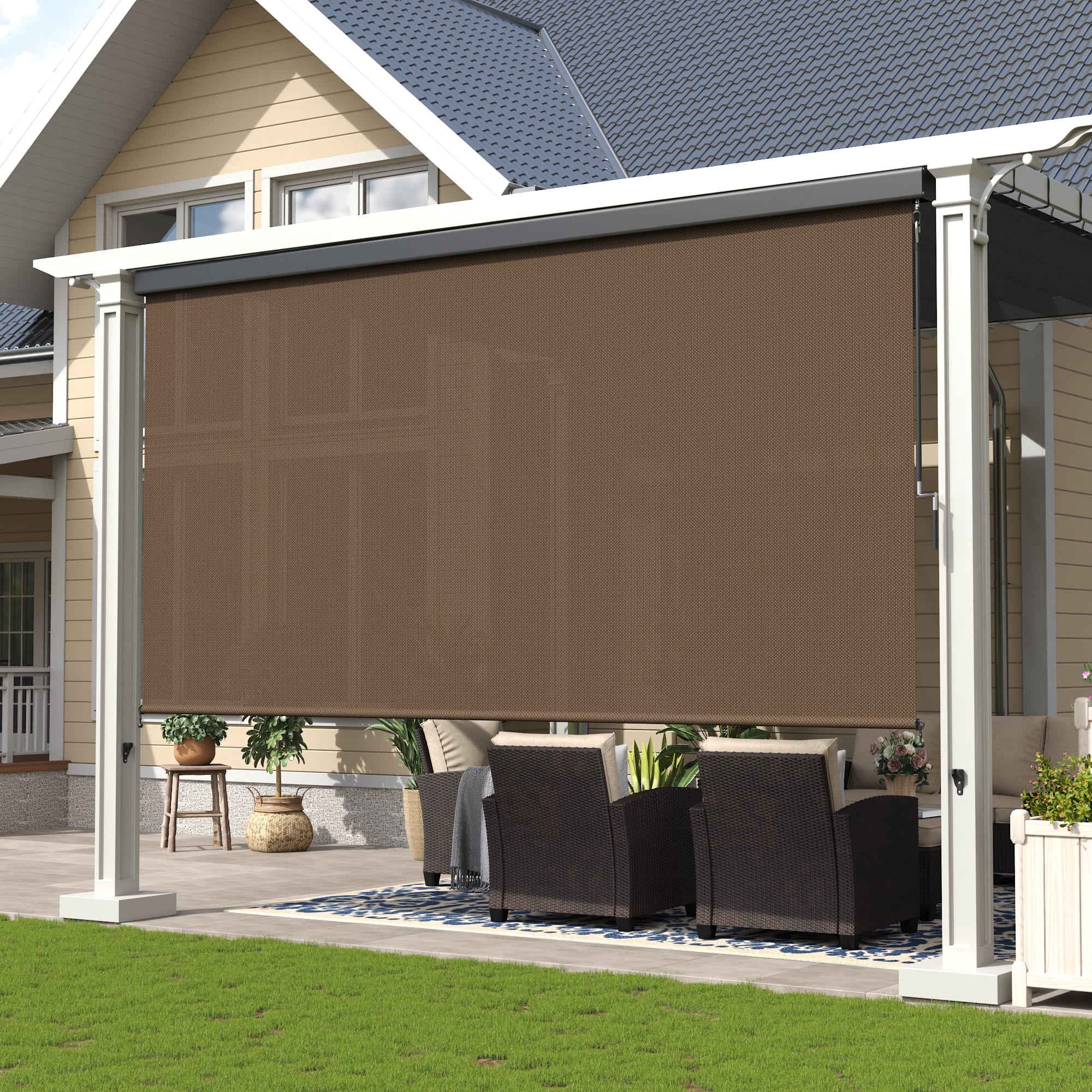Vicllax Premium Patio Sun Blocking Roller Shade, Solar Shade with Aluminum Valance