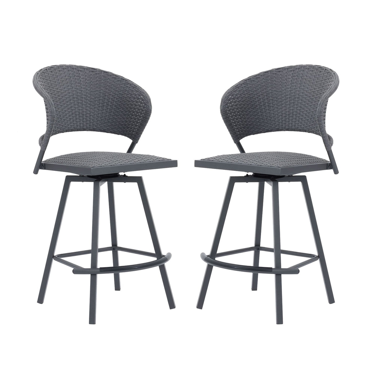 Vicllax Outdoor Swivel Wicker Padded Bar Chairs - 360-Degree