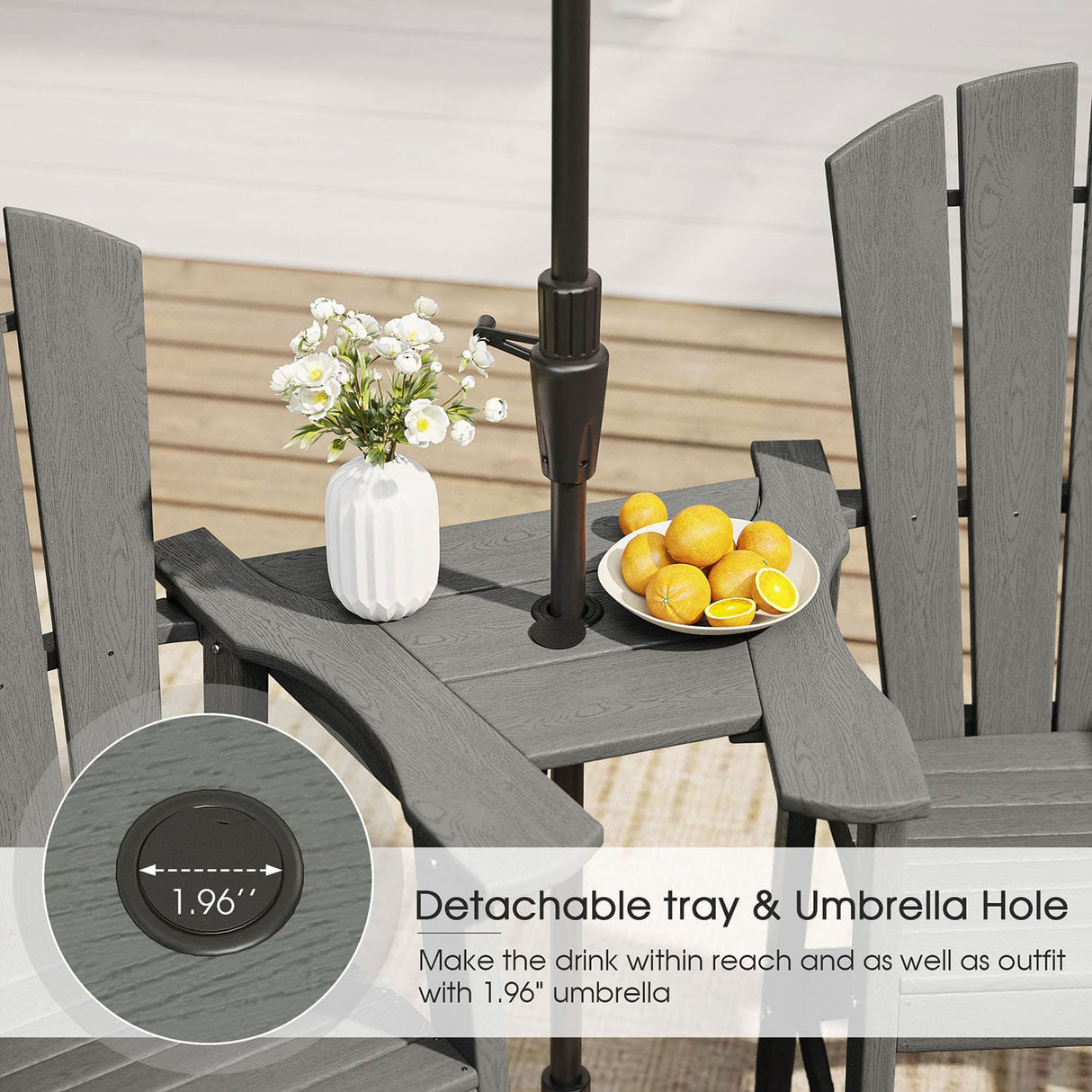 Vicllax Outdoor HDPE Adirondack Bar Chair, Patio Bar Stools with Umbrella Hole