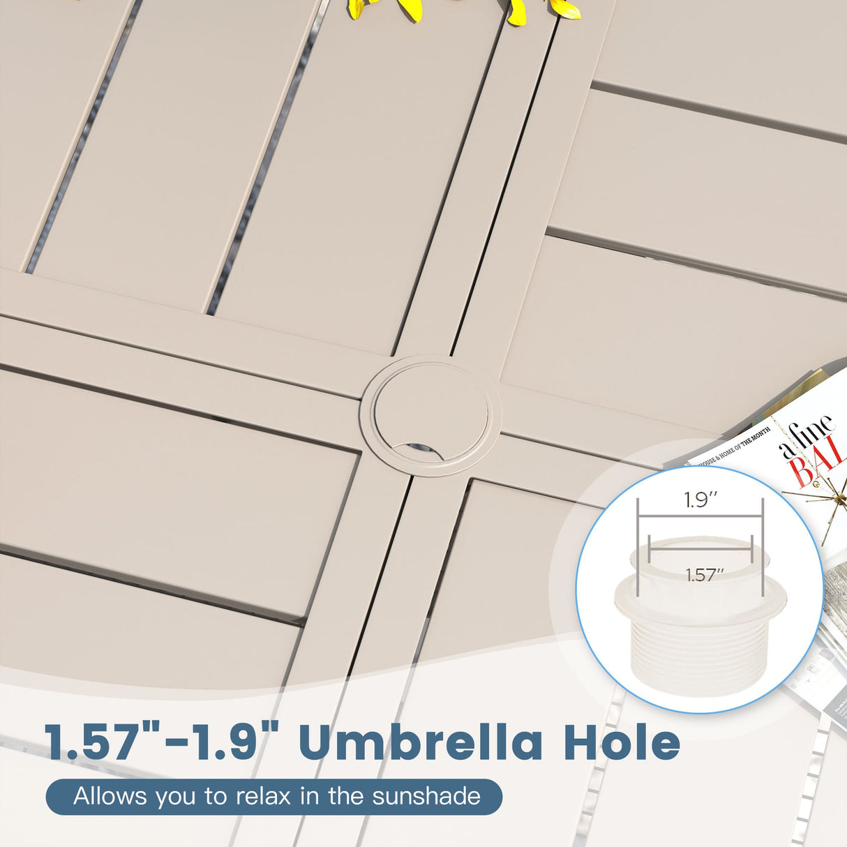 Vicllax Mesa redonda para patio de 42" con estante de almacenamiento y orificio para sombrilla ajustable