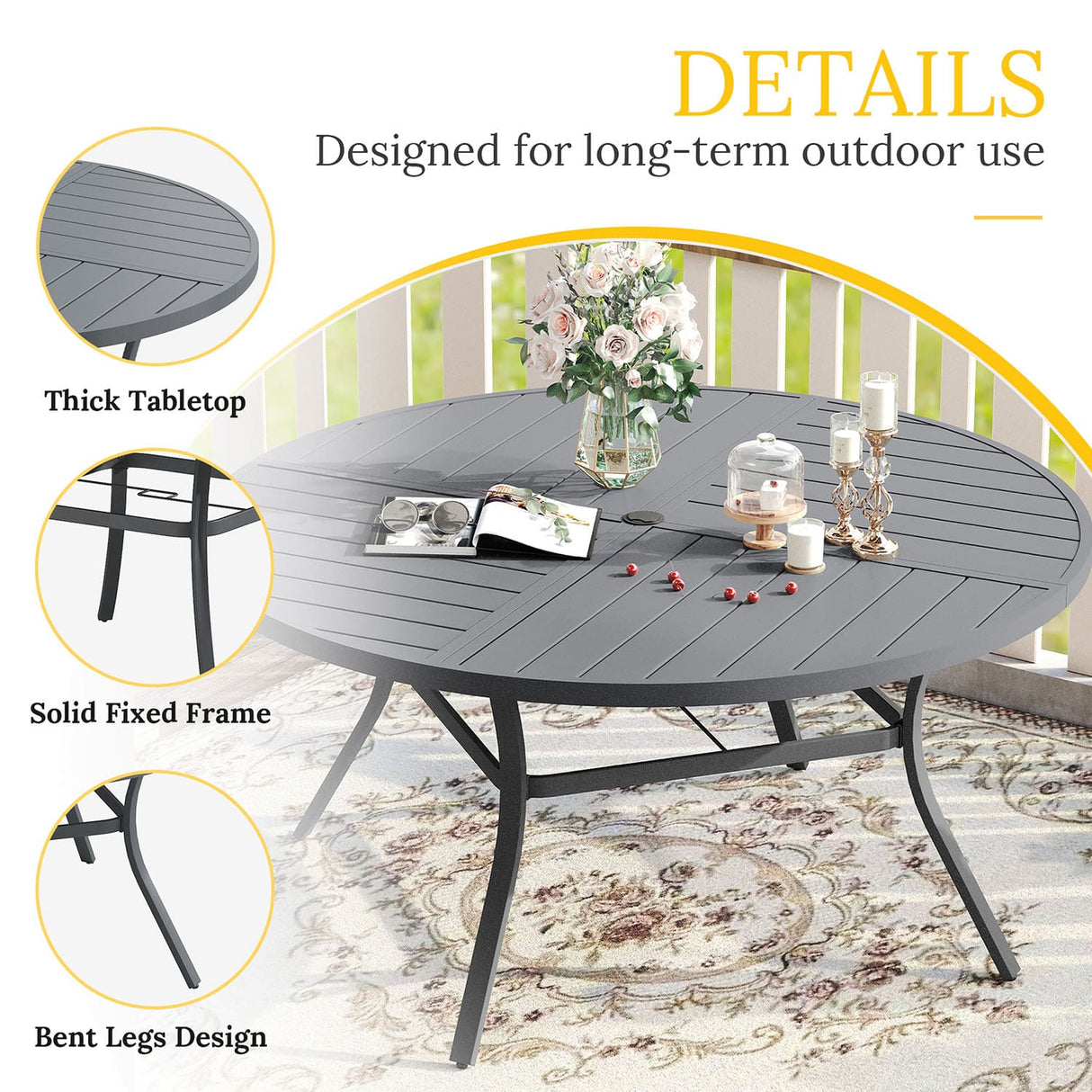 Vicllax Outdoor Dining Set of 8/10, Round Metal Table and Stackable Padded Chair Set of 8, 10