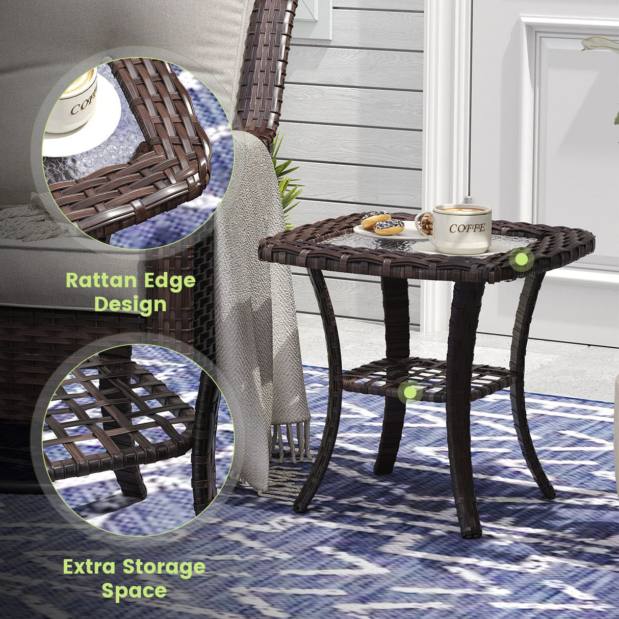 Vicllax Terrace Wide Wicker High-Back Cushioned Sofa, Outdoor Wicker Chair, Double-Seater Balcony Lounge