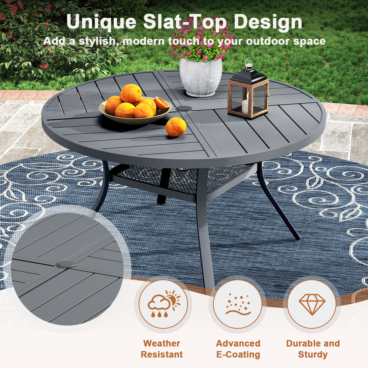 VICLLAX 7-Piece Outdoor Dining Set, 53” Round Metal Table with Umbrella Hole & Solana Swivel Chair