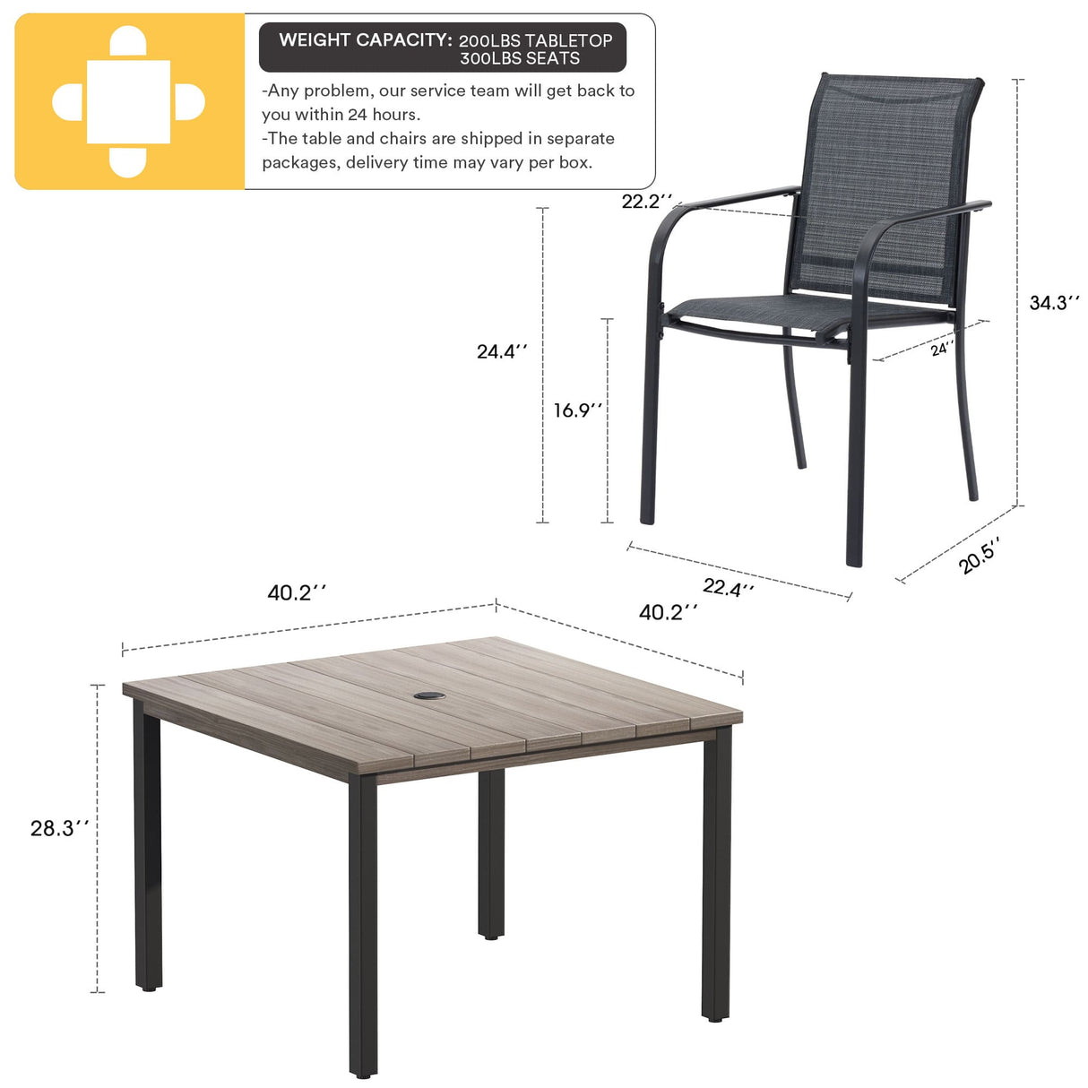 Vicllax 5 PCS Patio Dining Set, Outdoor Square Metal Table and Stackable Chair Set