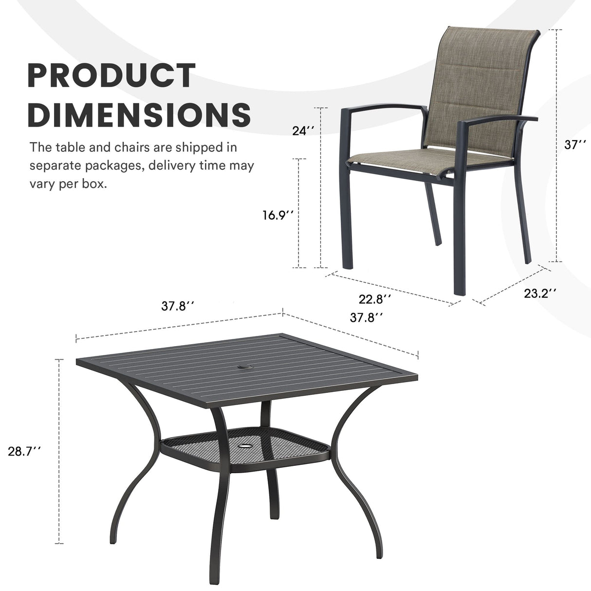 Vicllax 5 Pieces Outdoor Dining Set with Square Table and Padded Stackable Chairs