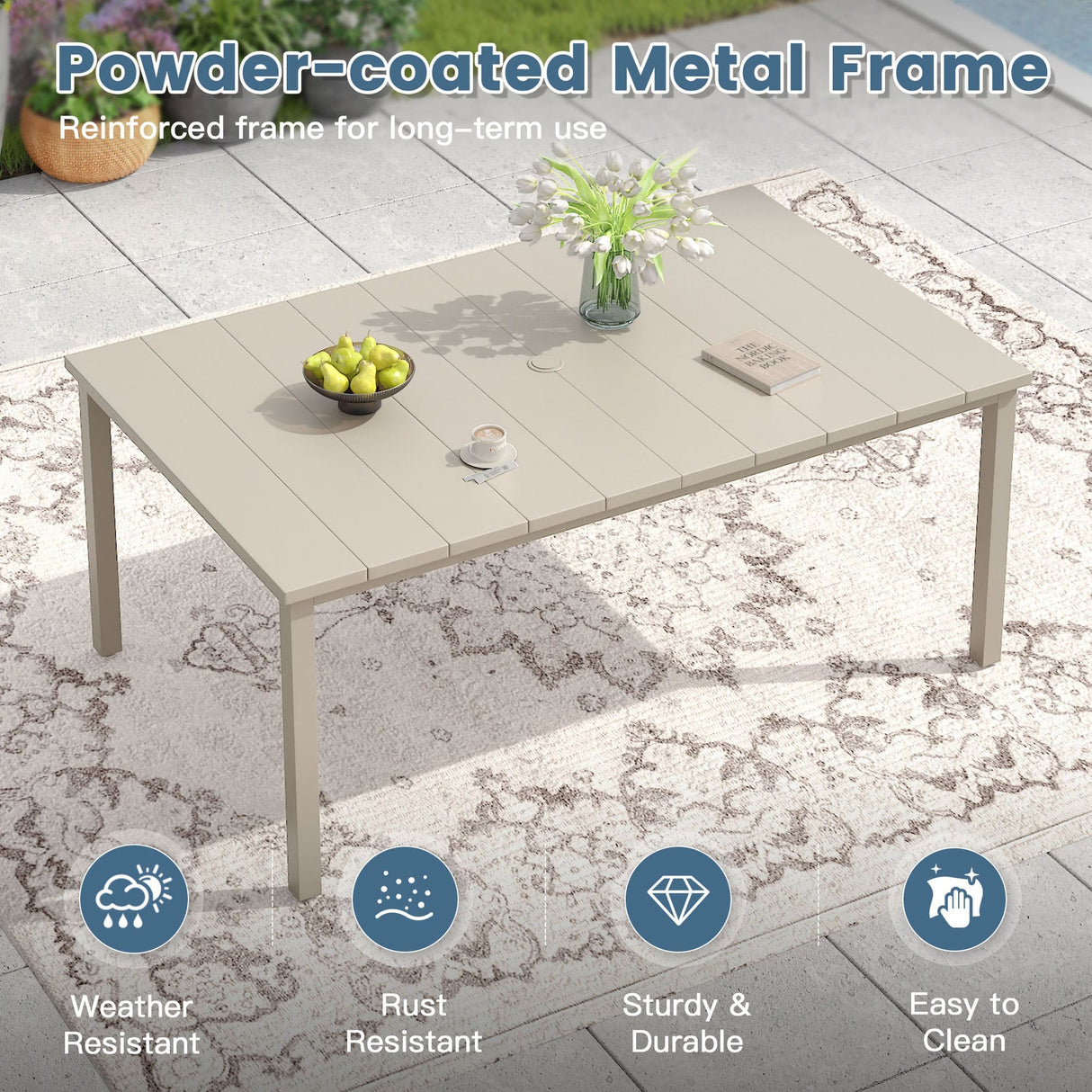 Vicllax 7 pcs Outdoor Dining Set, Rectangular Metal Table and 6 Textilene Swivel Dining Chairs