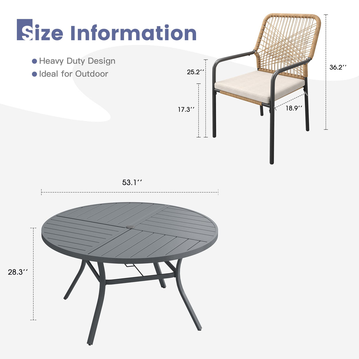Vicllax 9 PCS Patio Dining Table Set, 53" Round Metal Table and Alora Stackable Chair