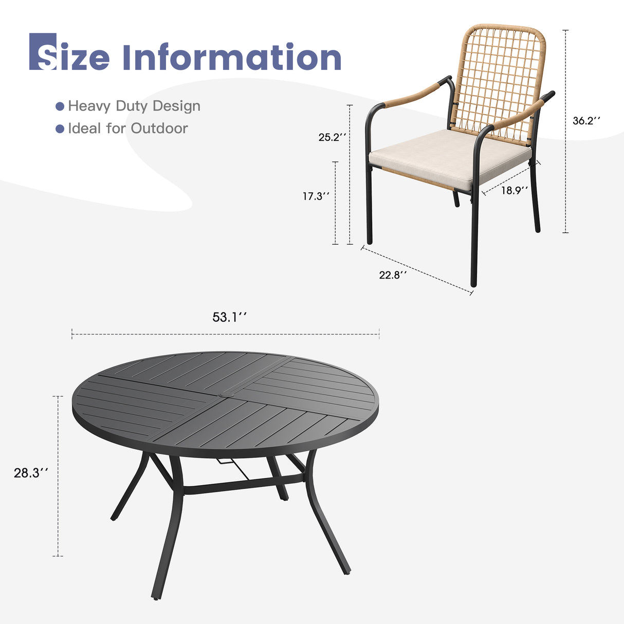 Vicllax 9 PCS Patio Dining Table Set, 53" Round Metal Table and Solana Stackable Chair