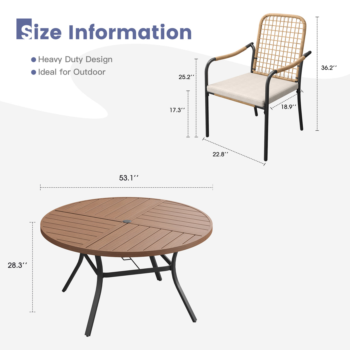 Vicllax 9 PCS Patio Dining Table Set, 53" Round Metal Table and Solana Stackable Chair