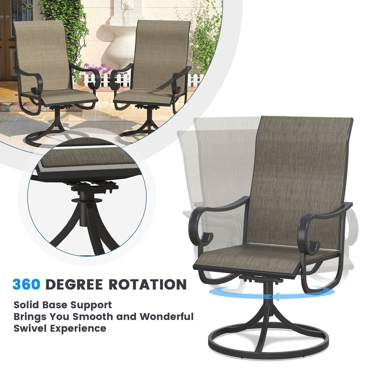 Vicllax Patio Swivel Chairs Set of 2/4/6, Outdoor Textilene Swivel Dining Chair