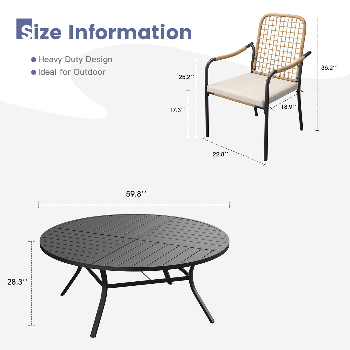 Vicllax 11 PCS Patio Dining Table Set, 60" Round Metal Table and Solana Stackable Chair