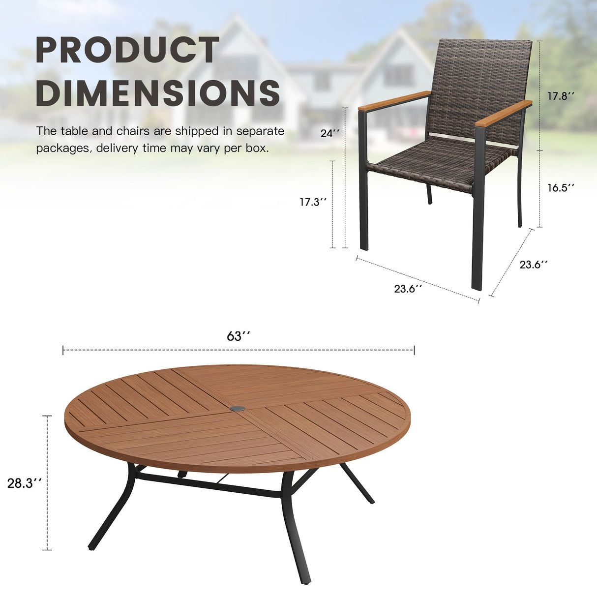 Vicllax 11 Pieces Outdoor Dining Set, 63" Dining Table and 10 Stackable Armchairs