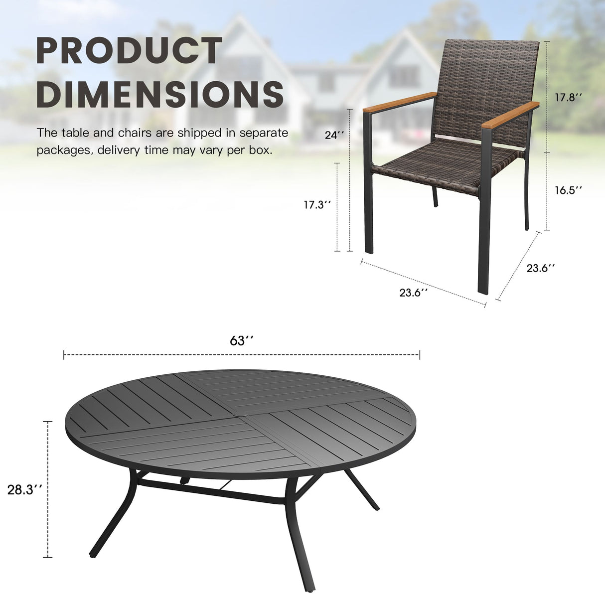 Vicllax 11 Pieces Outdoor Dining Set, 63" Dining Table and 10 Stackable Armchairs