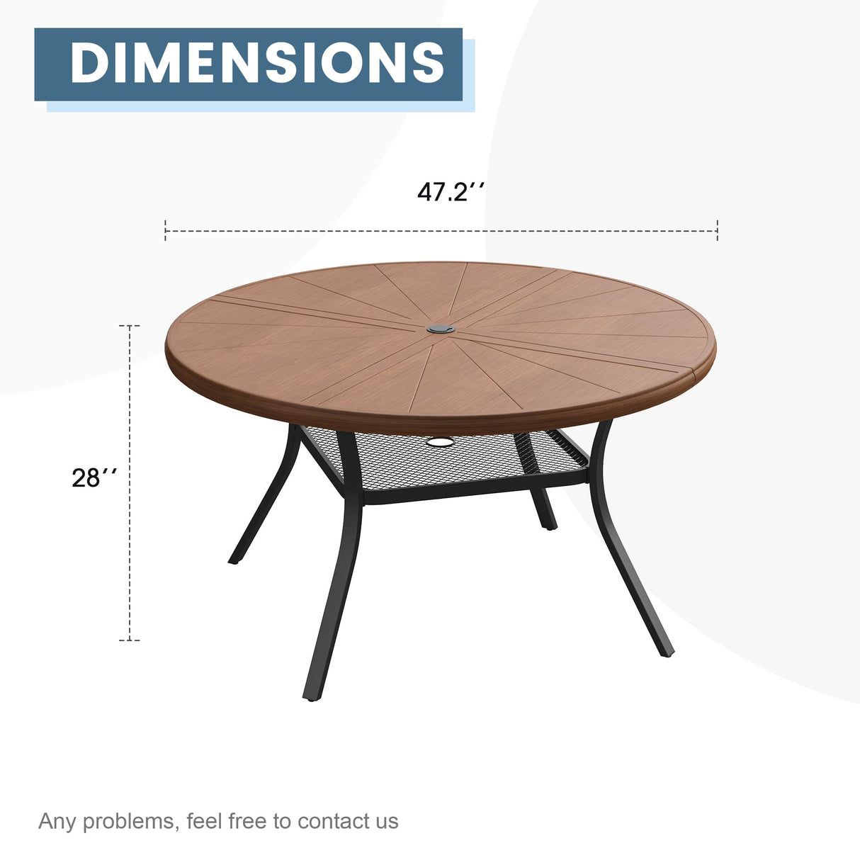 Vicllax Outdoor Round Dining Table, Patio Aluminum Tabletop with Storage Shelf