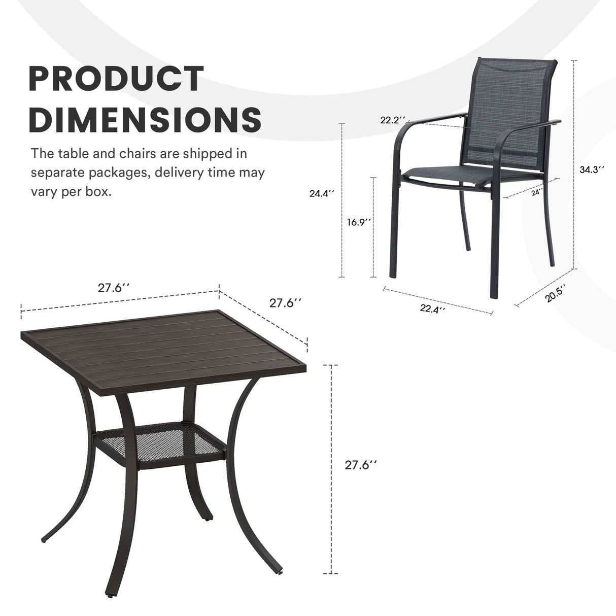 Vicllax 3-Piece Patio Bistro Set, Outdoor Stackable Sling Chairs and Metal Round Table