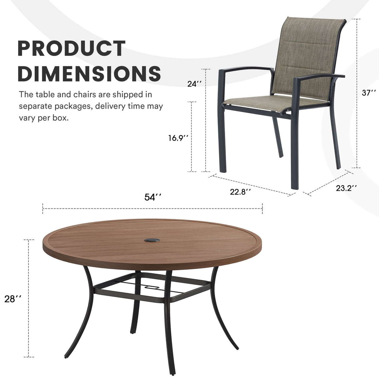 Vicllax 5/7/9 Pcs Outdoor Dining Set, Round Metal Table and Stackable Padded Chair