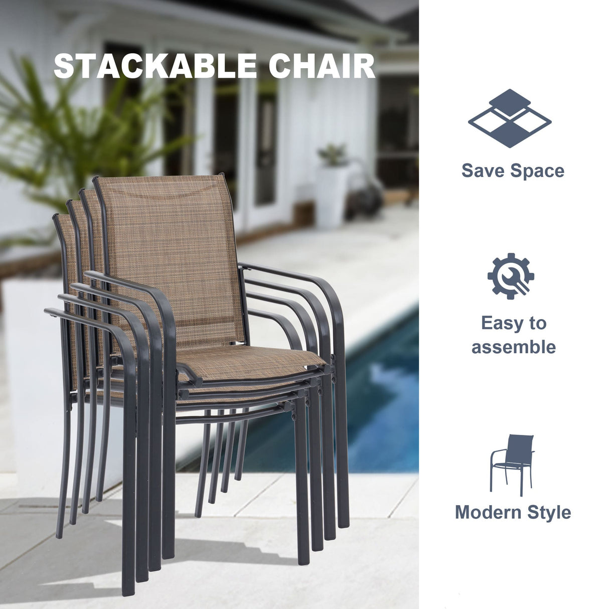 Vicllax 5/7 Pcs Outdoor Dining Set with Round Metal Table and Stackable Sling Chair