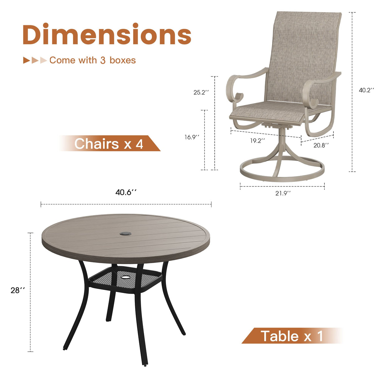 Vicllax 5/7 Pieces Patio Dining Set with Round Dining Table and Swivel Chairs