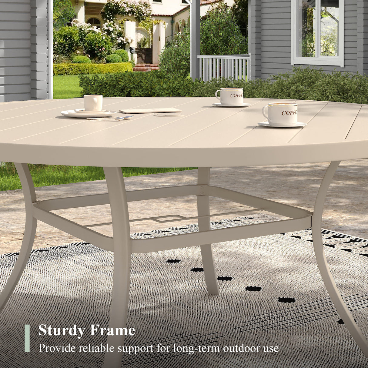 Vicllax 11 PCS Patio Dining Table Set, 60" Round Metal Table and Solana Stackable Chair