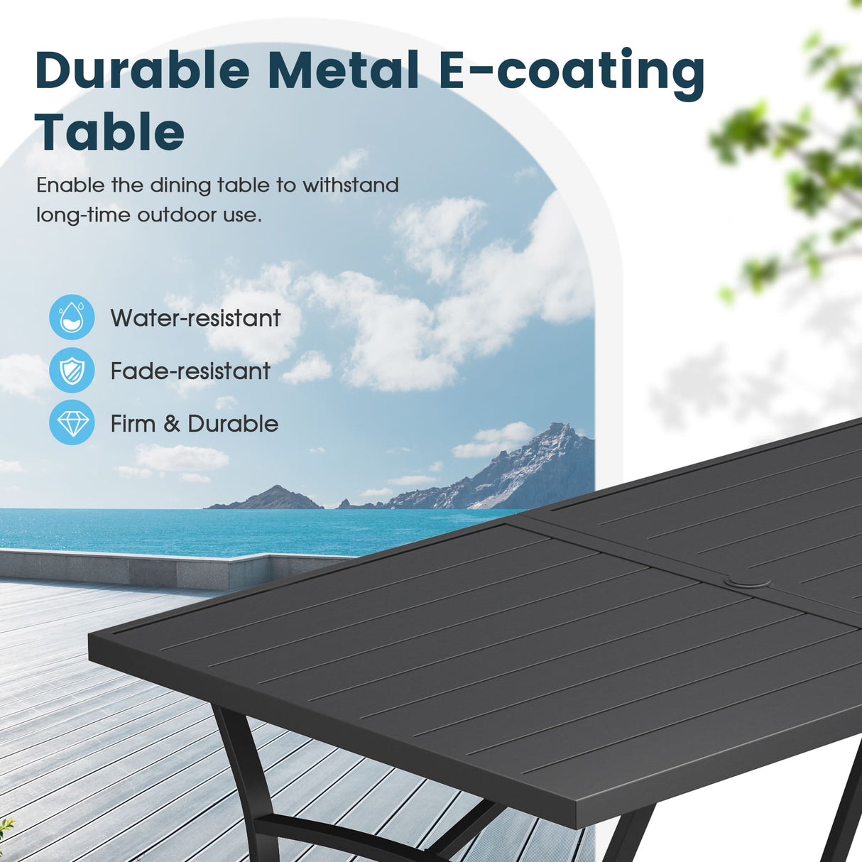 Vicllax Outdoor Metal Dining Table for 6 with Umbrella Hole