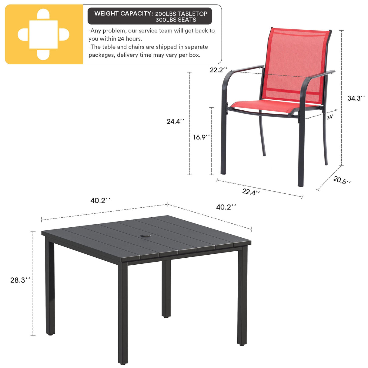 Vicllax 5 PCS Patio Dining Set, Outdoor Square Metal Table and Stackable Chair Set