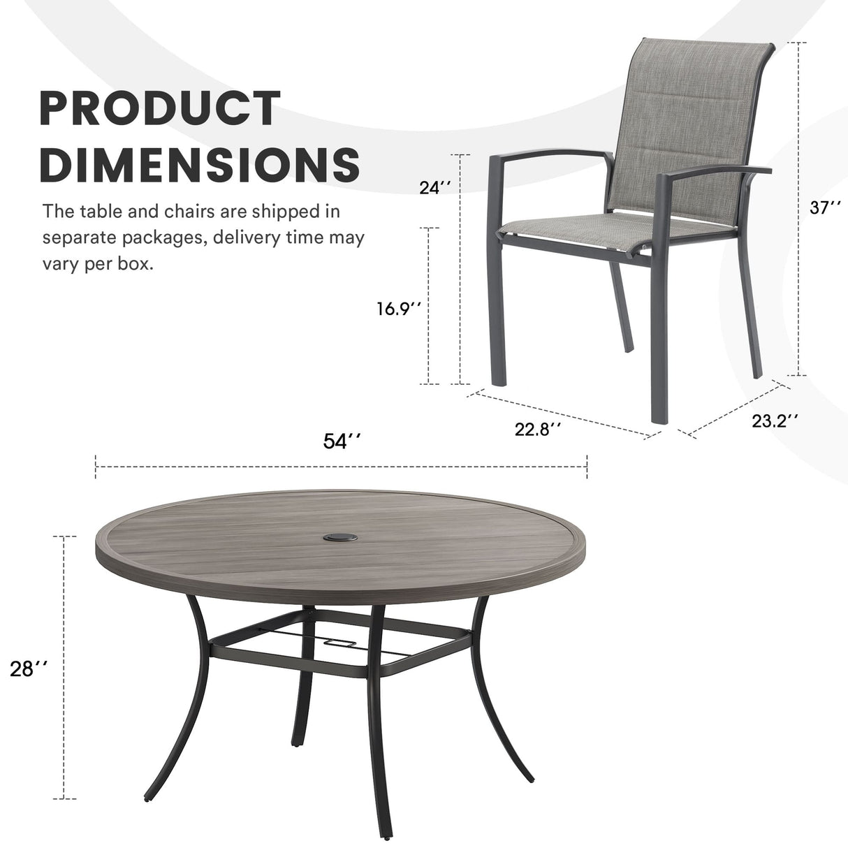 Vicllax 5/7/9 Pcs Outdoor Dining Set, Round Metal Table and Stackable Padded Chair