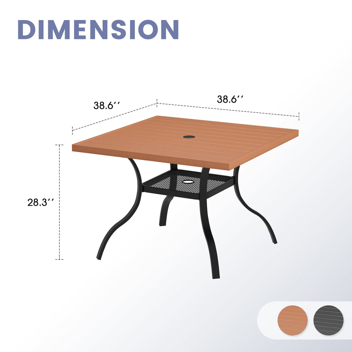 Vicllax Outdoor 38.8“ Plastic Dining Table, Patio Wood-Like Grain Square Table with Storage