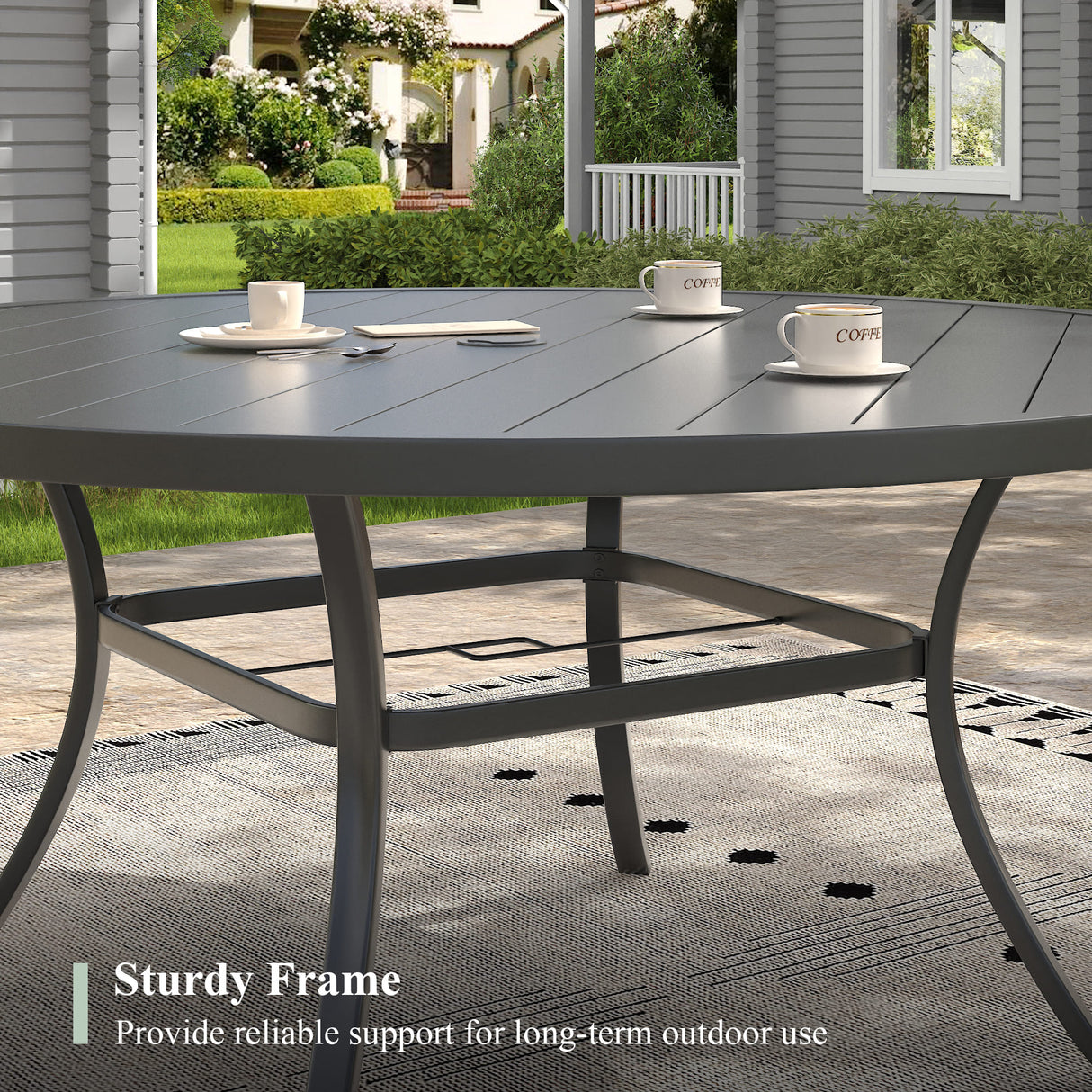 Vicllax 11 PCS Patio Dining Table Set, 60" Round Metal Table and Horizon Stackable Chair