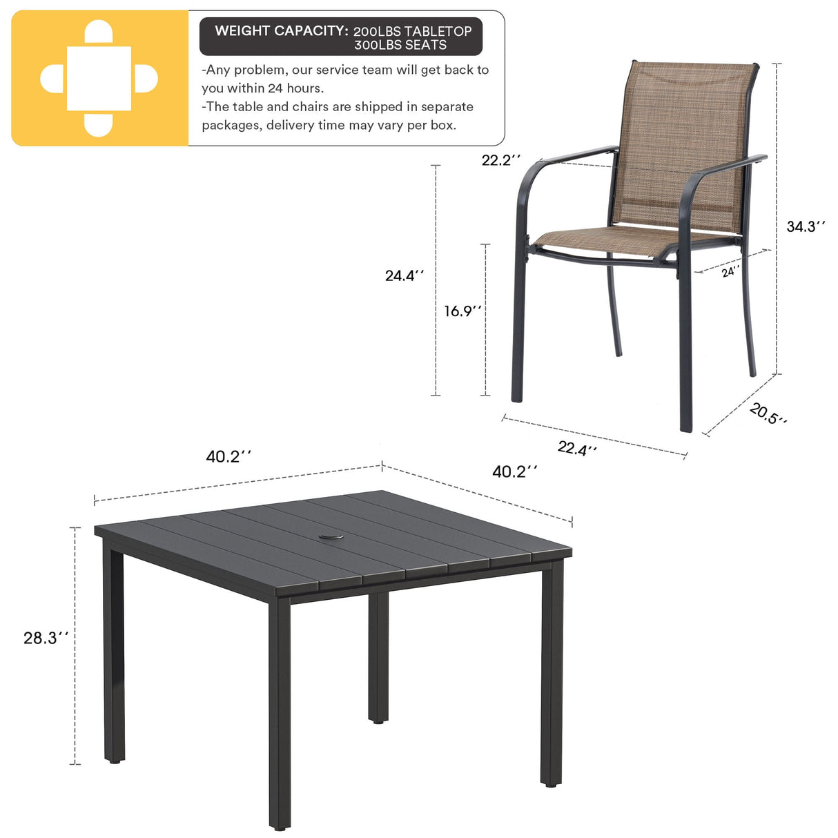 Vicllax 5 PCS Patio Dining Set, Outdoor Square Metal Table and Stackable Chair Set