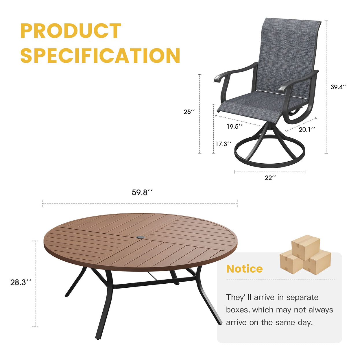 Vicllax 9 Pieces Outdoor Dining Set, 59.8" Metal Round Dining Table and Premium Swivel Chairs